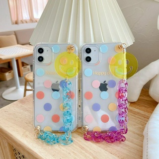 Ốp Điện Thoại Trong Suốt Họa Tiết Chấm Bi Phối Dây Xích Cho Iphone 11 11promax