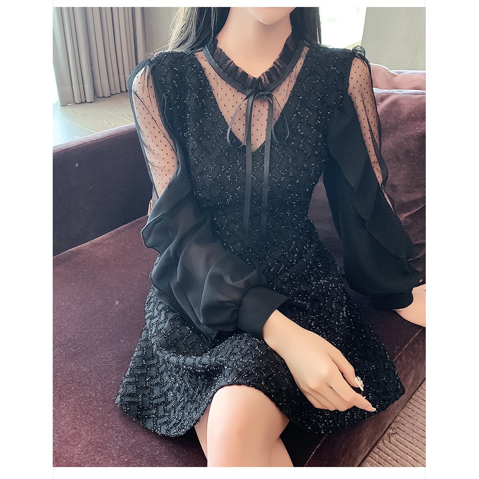 🌸Hàng Order🌸Váy Tay Voan Thắt Nơ Cổ Sành Điệu Nữ Tính 🌸Hàng Quảng Châu
