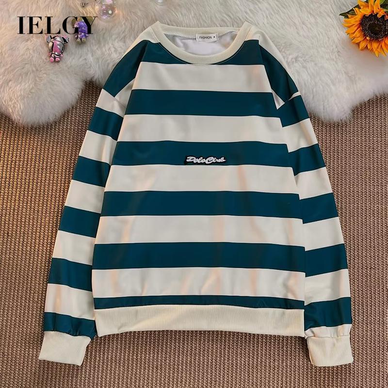 Áo sweater IELGY cổ tròn họa tiết kẻ sọc phong cách Hàn Quốc trẻ trung thời trang dành cho nam