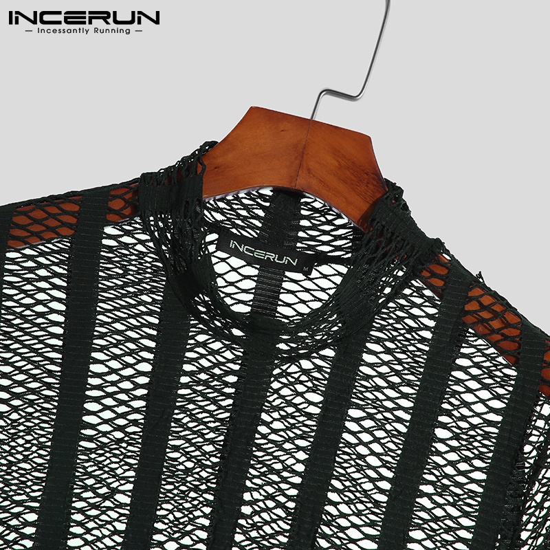 Áo INCERUN dài tay phối lưới xuyên thấu thời trang cho nam