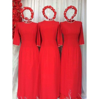 Áo dài trơn cổ ngọc màu đỏ