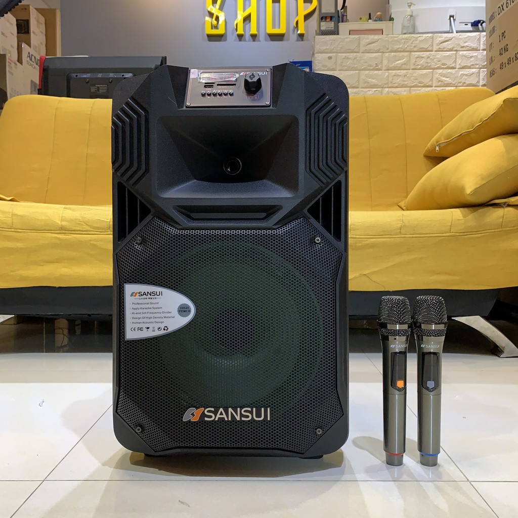 Loa kéo di động Sansui SS1-12 ( Đời Mới ), Loa Công Suất Lớn bass 3 tấc hát karaoke gia đình + Tặng kèm 2 micro