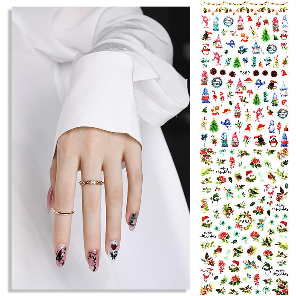 Miếng Dán Móng Tay Tự Dính Họa Tiết Bông Tuyết Tuần Lộc 3D DIY