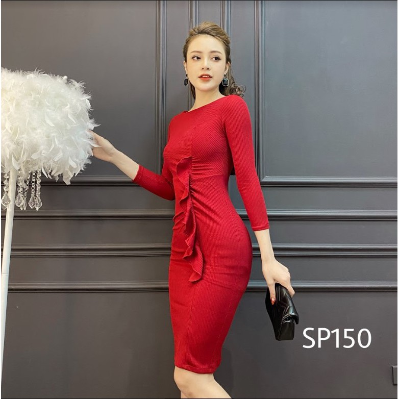 CRYS Đầm len tăm body quyến rũ, đầm công sở cổ thuyền sang trọng SP150 | BigBuy360 - bigbuy360.vn