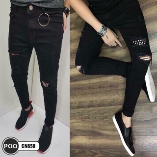 Quần jean nam phối rách gối