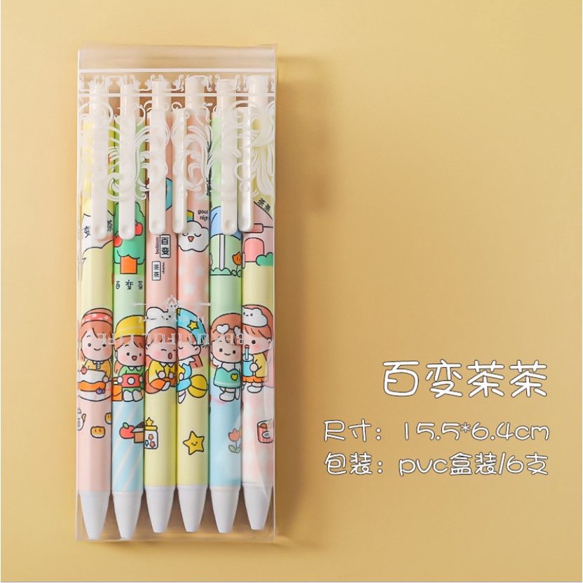 Set 6 bút bi ngòi to 0.5mm hình gấu thỏ dễ thương BAG U S6BGAU