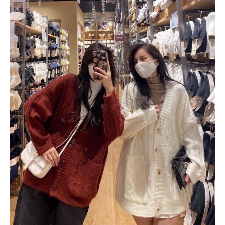 Áo khoác cardigan len thừng oversize