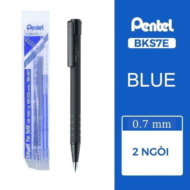 Ruột bút bi Pentel BK250, ngòi bút BKS7E nét bút 0.7 mm màu mực xanh/ đen- Vỉ 2 ngòi