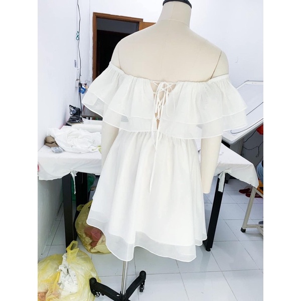 Váy trễ vai đan lưng 4 màu - Đầm bánh bèo đi tiệc