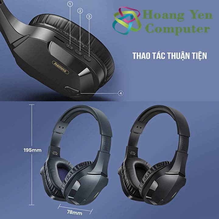 Tai Nghe Bluetooth Chụp Tai Remax RB-750HB V5.0, Hổ Trợ Gắn Thẻ Nhớ - BH 12 Tháng Chính Hãng