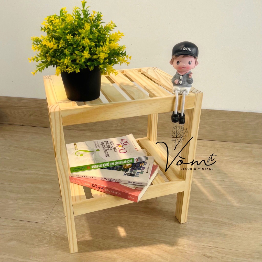 Kệ gỗ, tab gỗ 2 tầng đầu giường, nội thất phòng ngủ phòng khách - chất lượng gỗ thông nhập khẩu - size 34 x 27 x 40cm