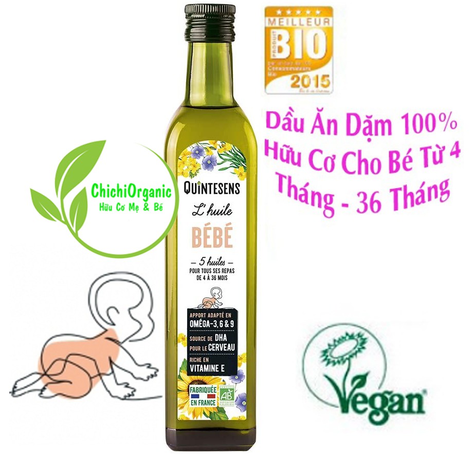 {DATE MỚI 02/2022} Dầu Ăn Dặm Hữu Cơ Ép Lạnh Quintesens Cho Bé Từ 4 - 36 Tháng (Mẫu Mới)