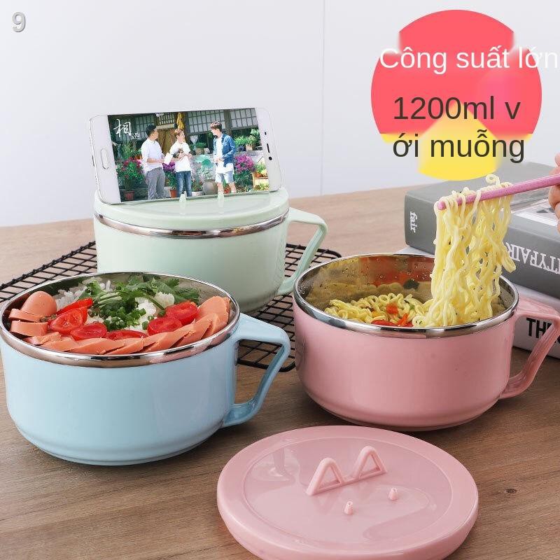 Bát đũa ăn liền inox bộ có nắp Kích thước lớn ký túc xá sinh viên hộp cơm mìI