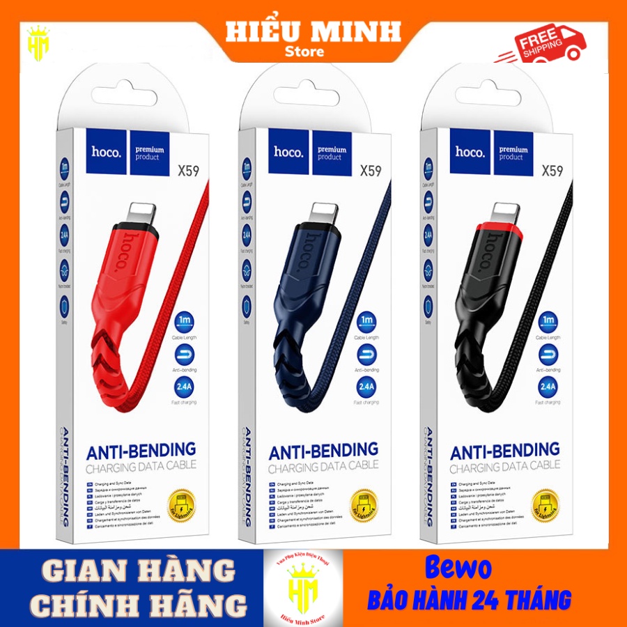 Cáp sạc nhanh hoco x59 , dây dù 1m và 2m chống đứt , đầu đúng nguyên khối chống gẫy, Hiểu Minh Store