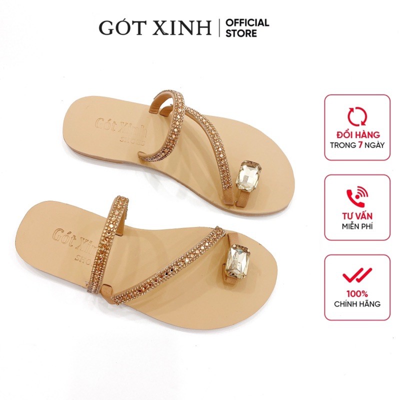 Dép xỏ ngón GÓT XINH D24 quai đính đá đế 2 lớp