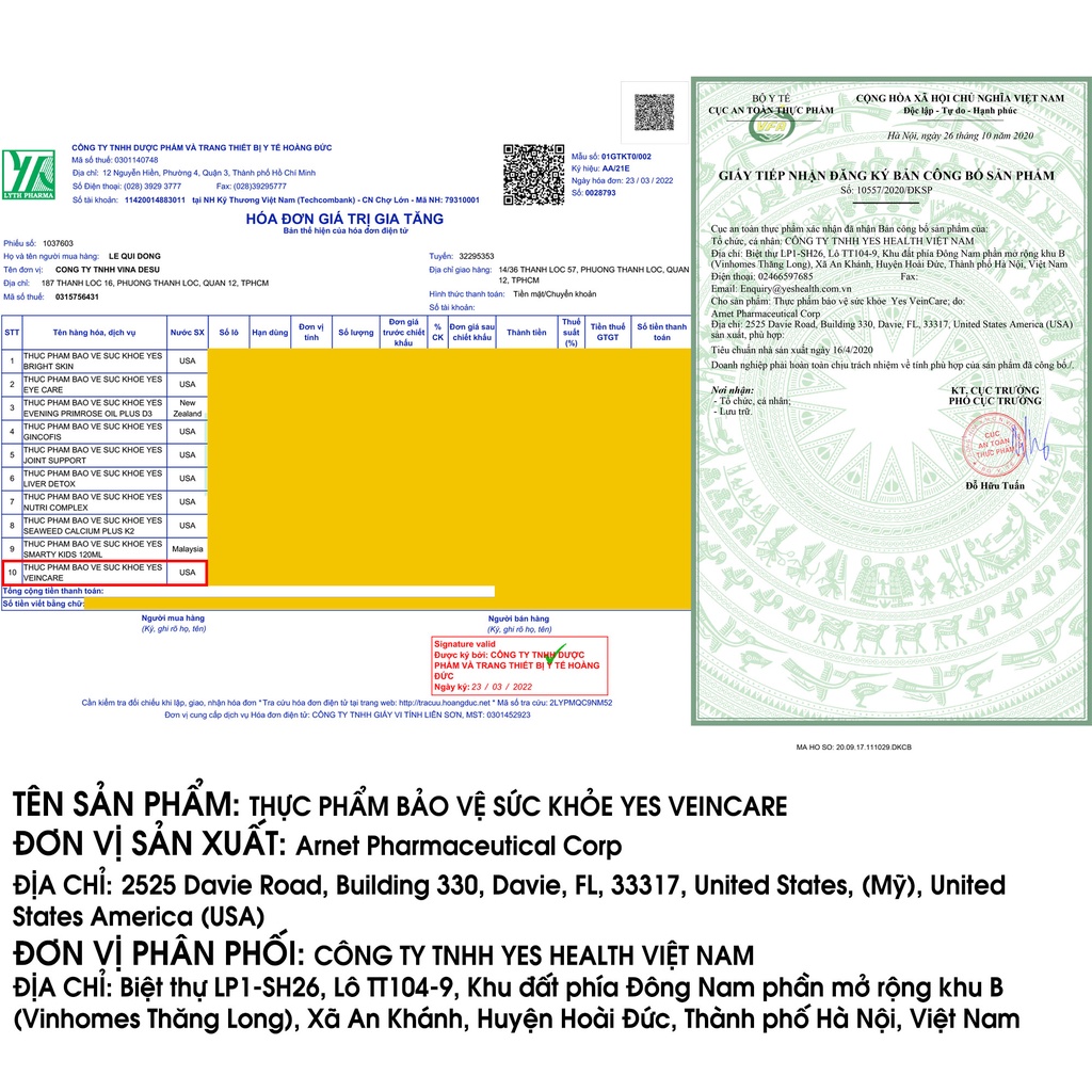 Viên uống cải thiện sức bền thành mạch Yeshealth Yes VeinCare Mỹ giúp làm giảm triệu chứng và nguy cơ suy giản tĩnh mạch