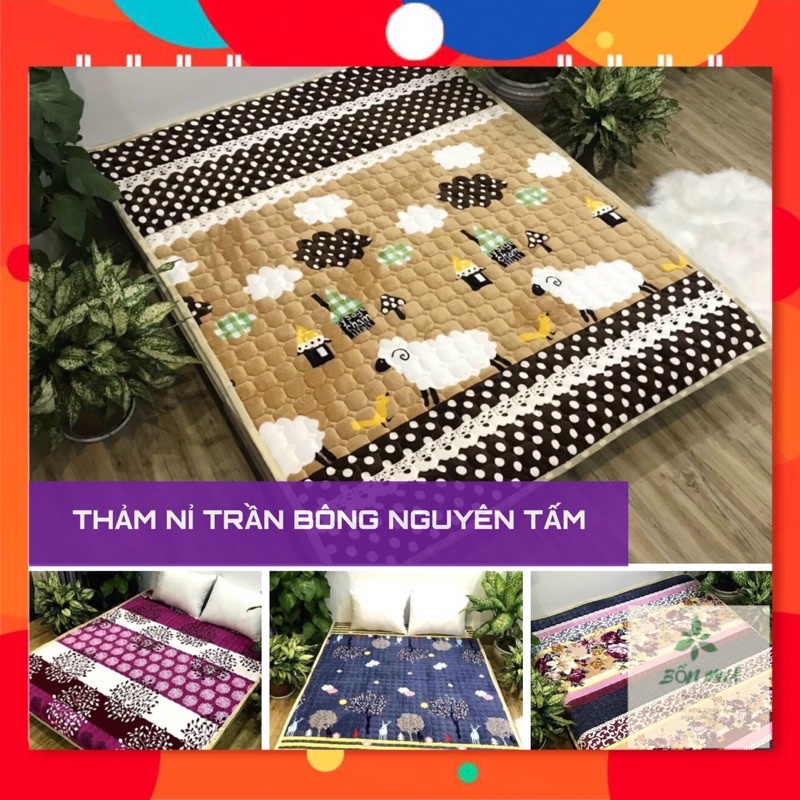 Thảm Nỉ Nhung Trải Giường/ Trải Sàn [TRẦN BÔNG NGUYÊN TẤM] mặt nỉ, có chun góc, kích thước 1m6; 1m8; 2m2 - ảnh thật