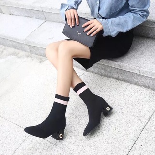 (CÓ SẴN) Bốt Chun Kẻ Viền Cổ Ngắn