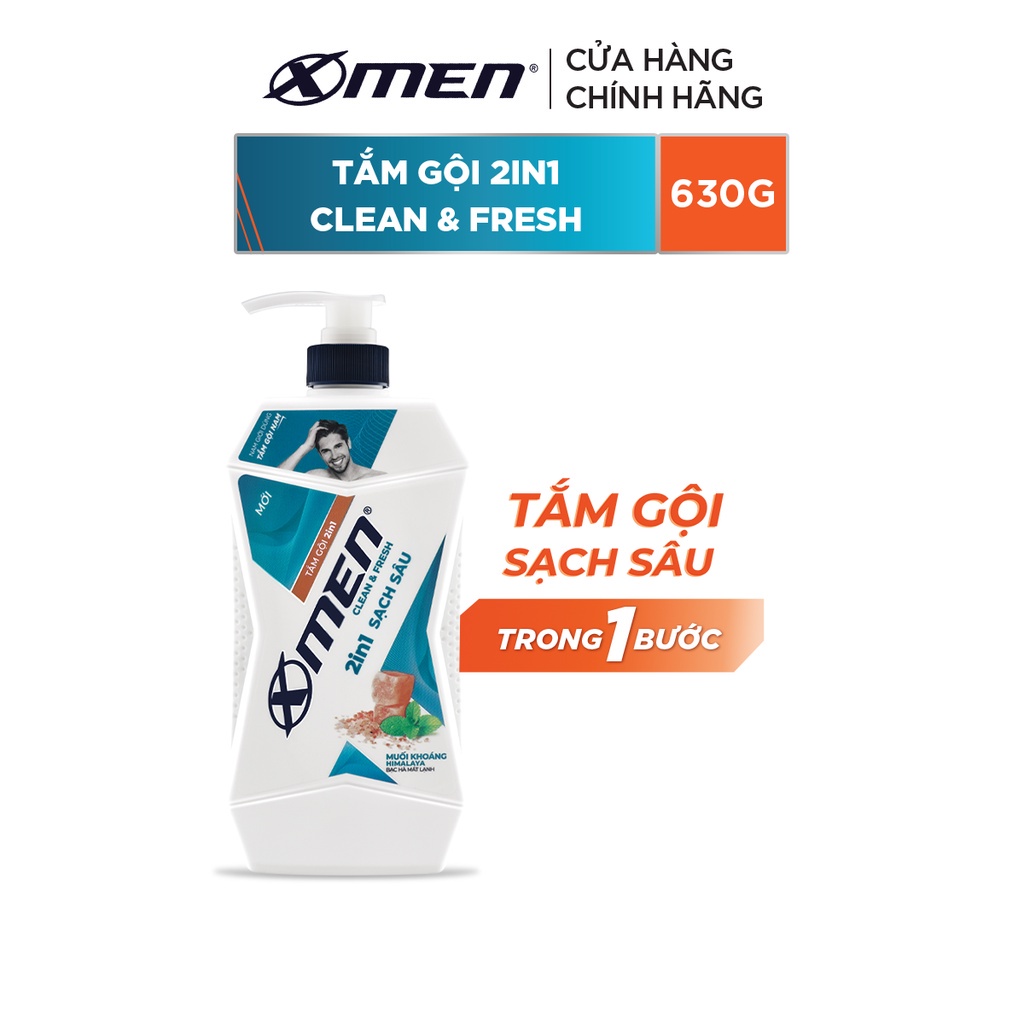 Combo 2 Tắm Gội X-Men Clean &amp; Fresh 2in1 Sạch Sâu 630g/chai