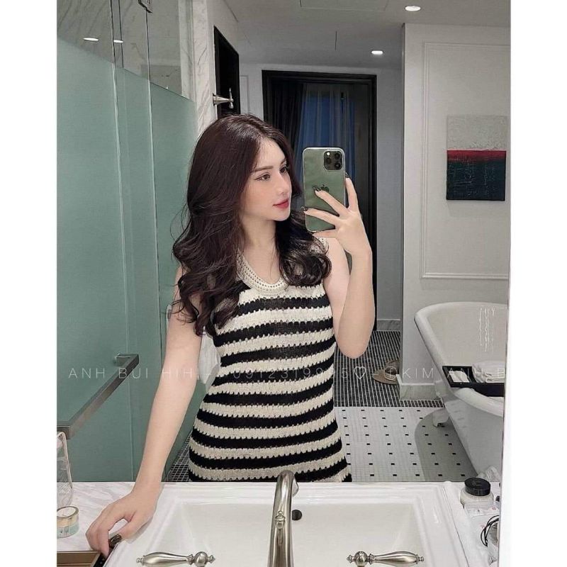 Váy len lỗ kẻ sát nách hàng QCL1
