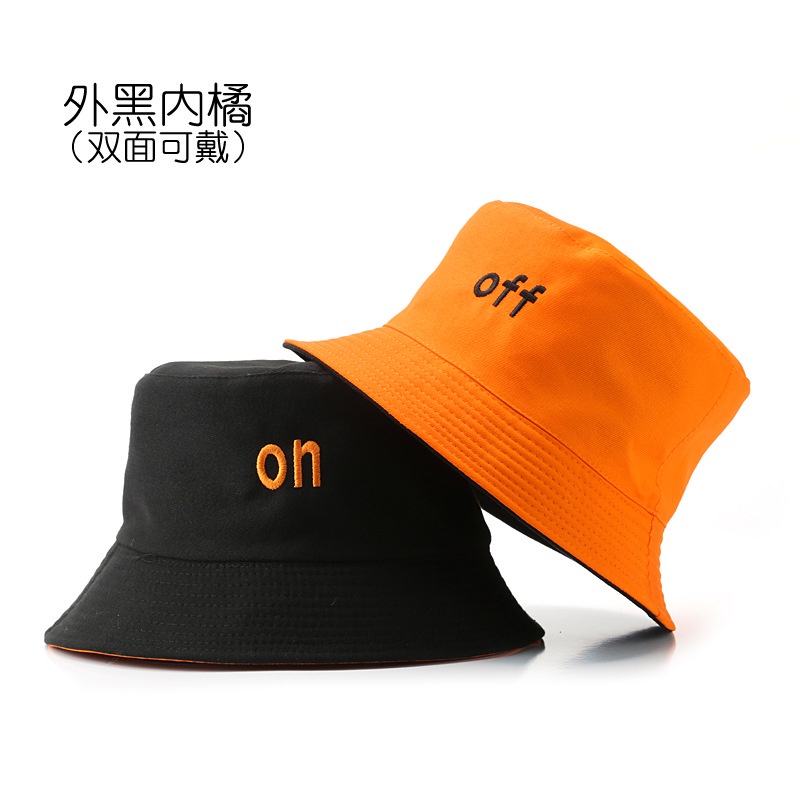 Mũ Bucket LINJW thêu chữ thiết kế hai mặt thời trang unisex