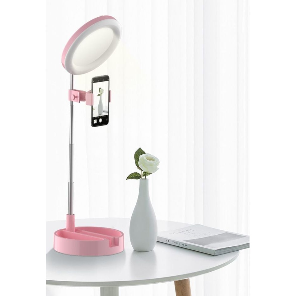 Cây đèn livestream có đèn chiếu sáng gắn liền kiêm gương soi trang điểm để bàn gấp gọn hiện đại SALE SẬP SÀN