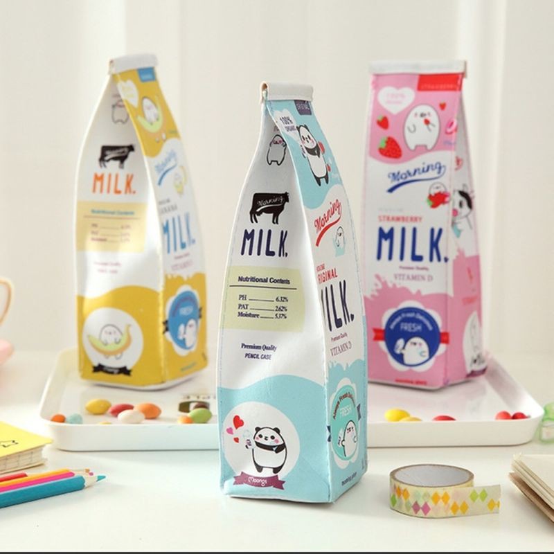 Hộp Bút Da Pu Hoạ Tiết Hộp Sữa MILK Siêu Dễ Thương H181