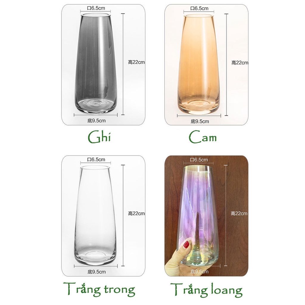 Lọ hoa thủy tinh màu loang cao 22cm trang trí, nhiều màu,ảnh thật,giá bán cho 1 lọ