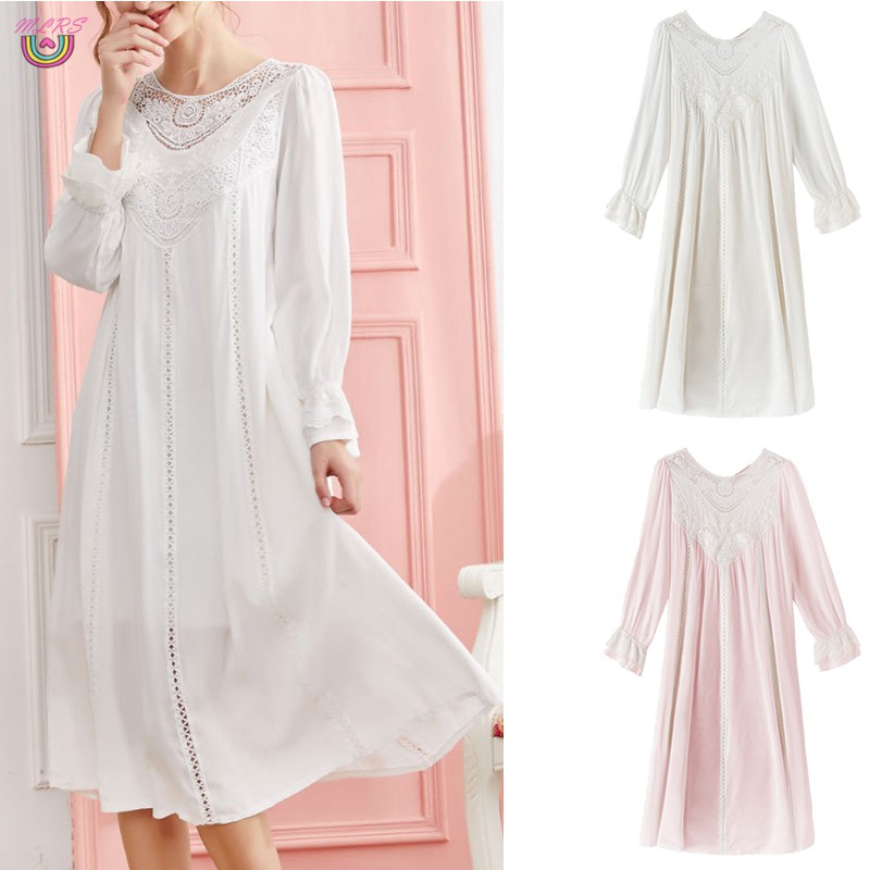 MS Women's Nightgown Long Sheers Vintage Nightdress Lace Lounge Sleepwear Pajamas For Woman &VN