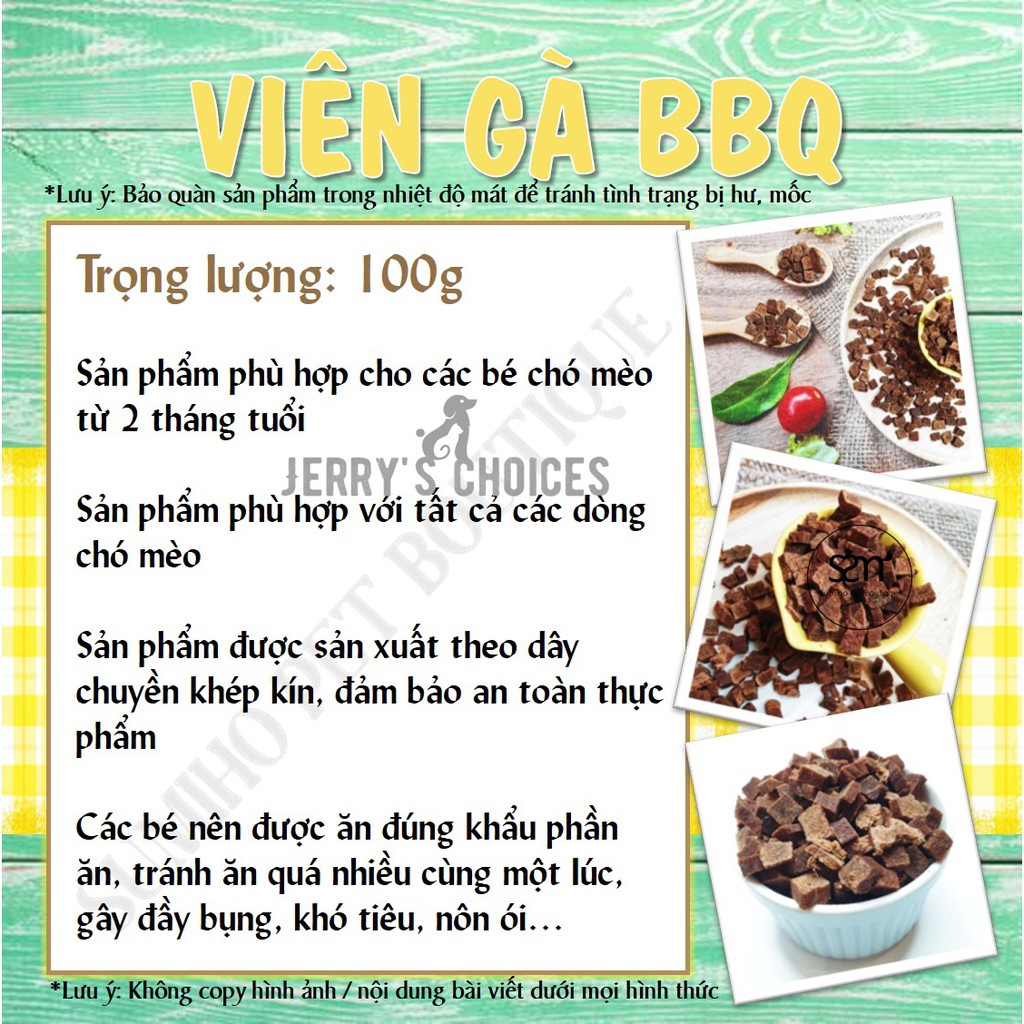 Bánh thưởng cho chó Jerry's Choices (Viên gà BBQ) 100gr/túi
