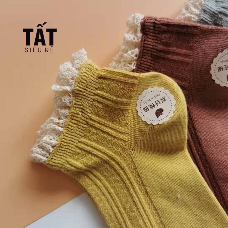 Tất Cổ Ngắn Nữ Hoạ Tiết Ren Len Gân Hàn Quốc - Tất Siêu Rẻ