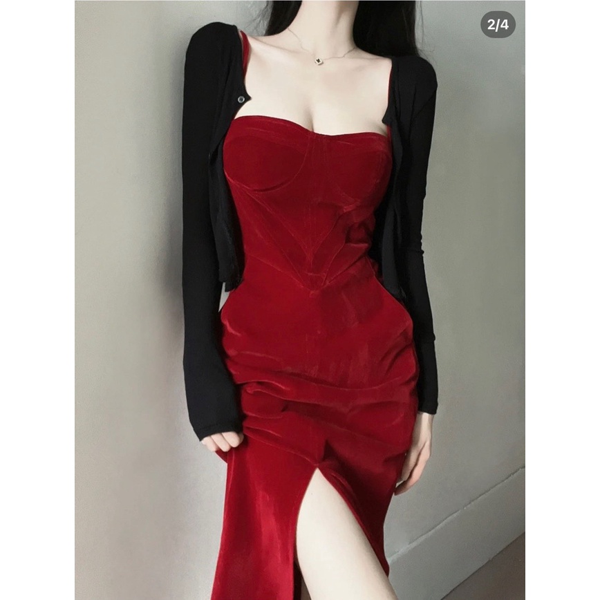 SET ĐẦM NHUNG HAI DÂY KÈM KHOÁC