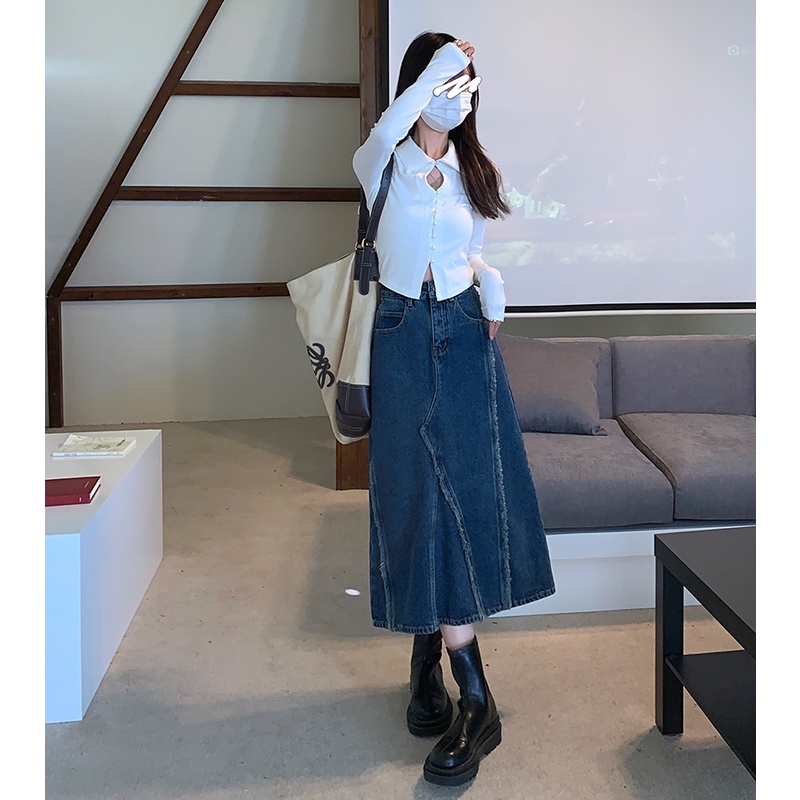 Chân Váy Denim Dáng Chữ a Lưng Cao Thời Trang 48884