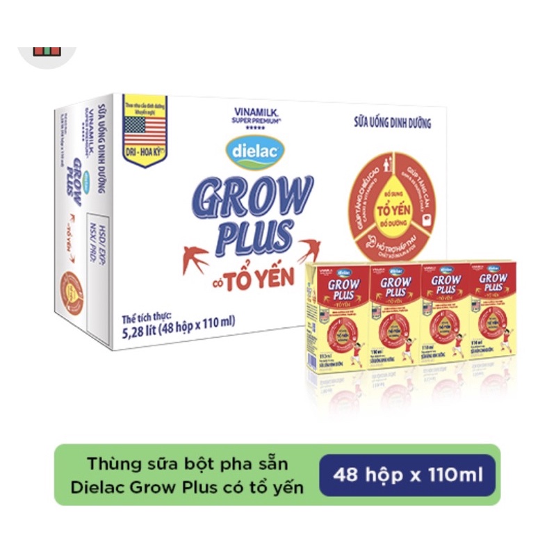 lThùng 48 hộp Sữa bột pha sẵn Dielac Grow Plus có tổ yến 110ml - Lốc 4 hộp
