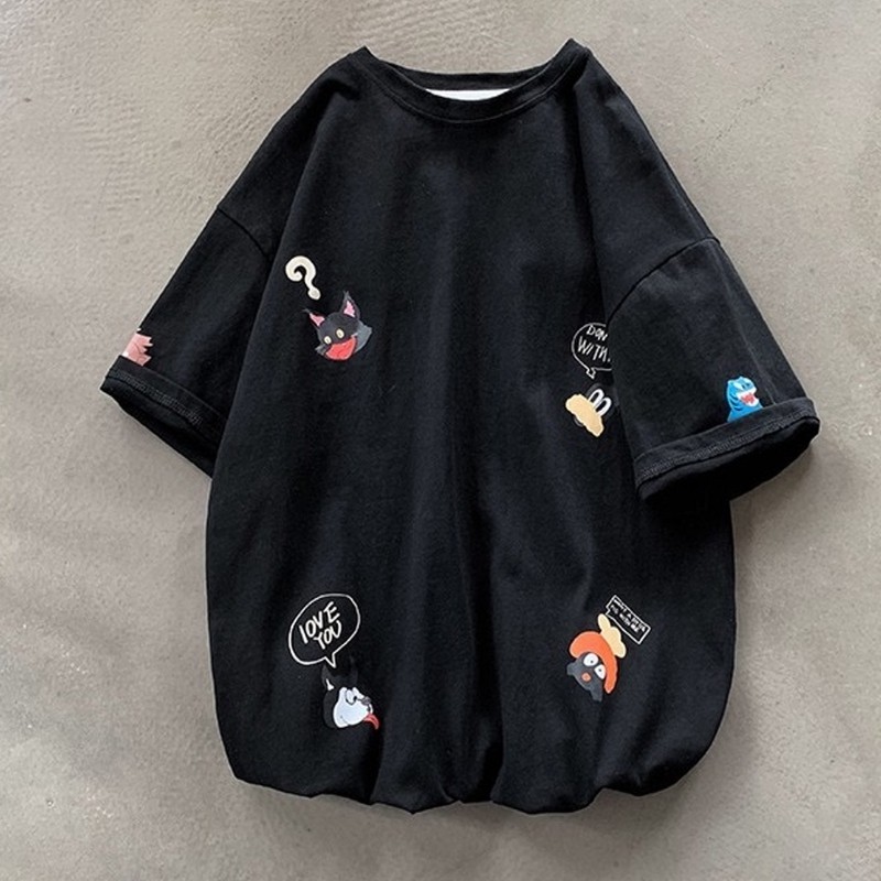 Áo phông nam nữ unisex tay lỡ thun form rộng CHIBI HH teen cổ tròn oversize cotton giá rẻ màu đen trắng tee pull | BigBuy360 - bigbuy360.vn