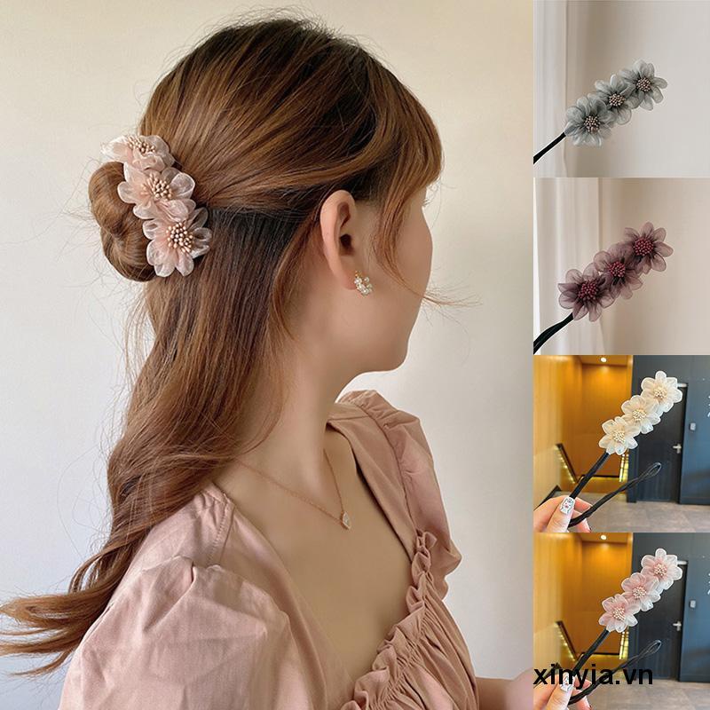 Phụ Kiện Buộc Tóc Tạo Kiểu Búi Tóc Đính Hoa Đơn Giản Cho Nữ