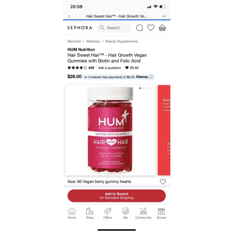 Kẹo dẽo mọc tóc , khoẻ móng chứa Biotin Hum Hair Sweet Hair Gummies ( 60 viên )