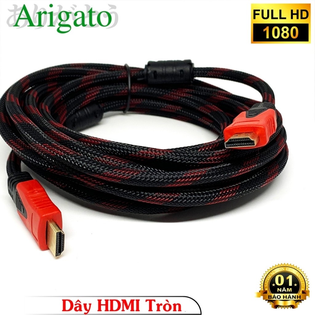 [Mã ELHACE giảm 4% đơn 300K] Dây HDMI 5m tròn, cáp hdmi 5m tròn chuẩn 1.4v-Arigato