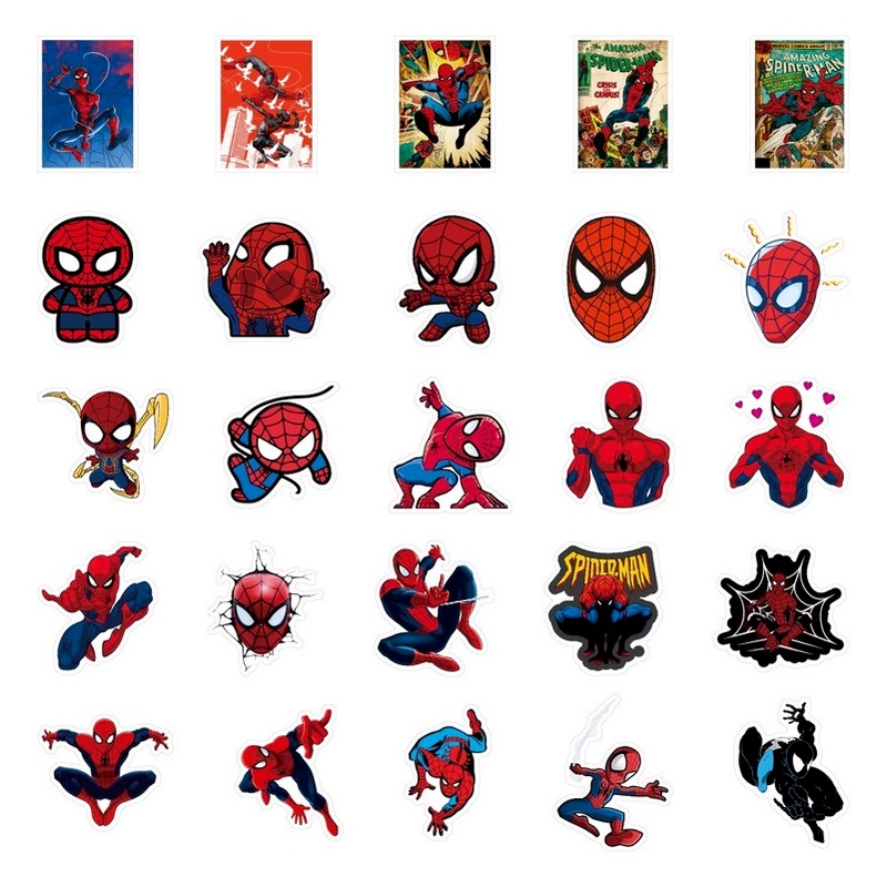 Z & M❀ Hình Dán Người Nhện ❀ Bộ 50 Miếng Dán Chống Thấm Nước Hình Siêu Anh Hùng