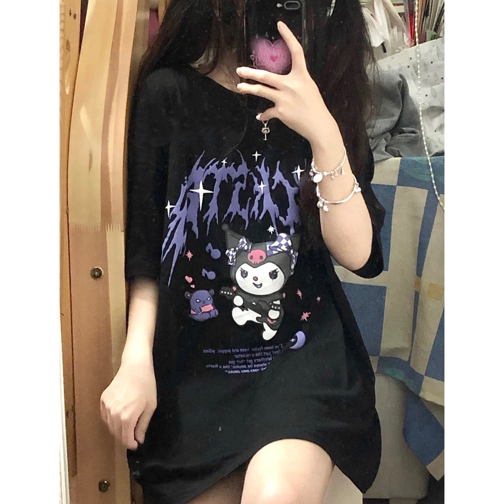 Áo thun ZHELIHANGFEI tay ngắn dáng rộng họa tiết in dễ phối đồ