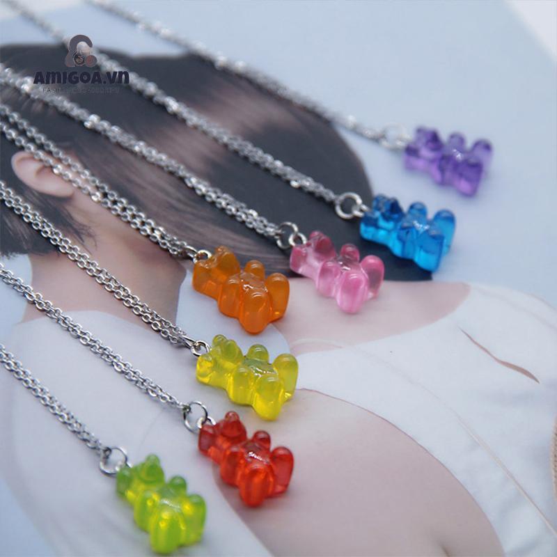 Vòng cổ Mặt Hình Kẹo Trong Suốt Hình Gấu Dễ Thương