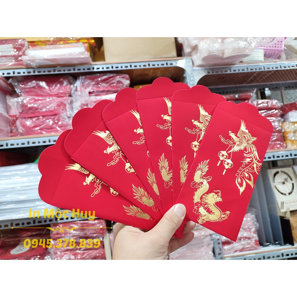 Túi 6 cái bao lì xì hỷ dùng cho tiệc cưới hỏi, bê tráp, mâm quả [mẫu Rồng Phượng lồng đèn]