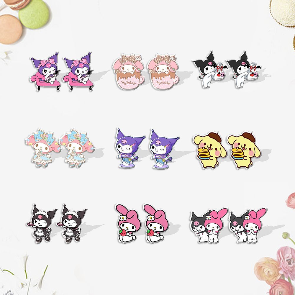 SANRIO Khuyên Tai Dạng Móc Họa Tiết Hoạt Hình Melody Kuromi Bằng Acrylic Dễ Phối Đồ