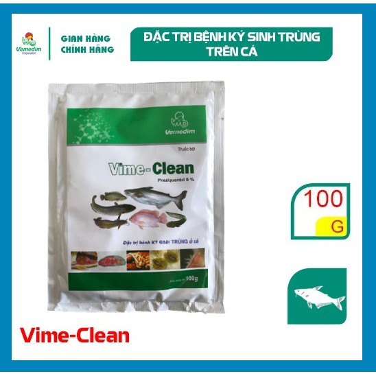 Vemedim Vime-clean cá dùng cho cá bị nội, ngoại ký sinh trùng như sán lá, rận cá, sán lá dây, sán gan, gói 100g