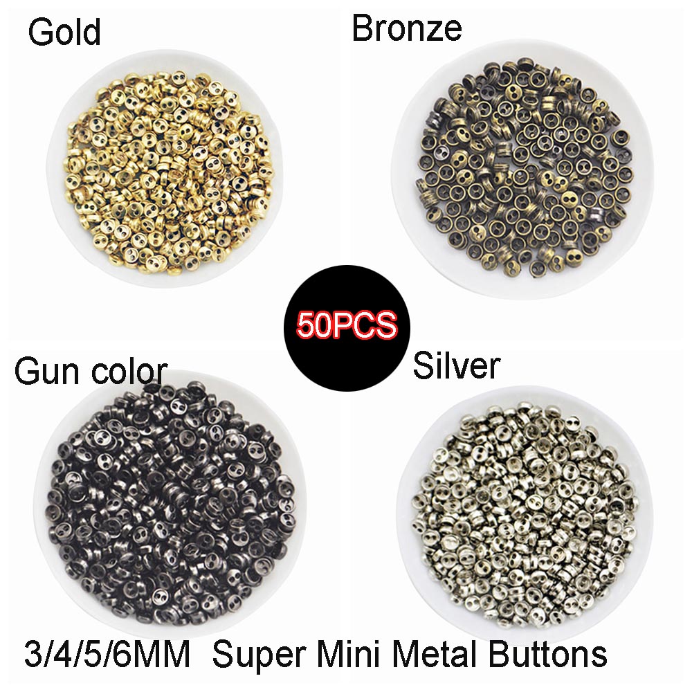 Set 50 cúc áo mini 3 / 4 / 5 / 6mm cho búp bê
