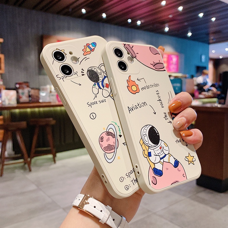 Ốp lưng iphone cạnh vuông Phi hành gia hành tinh hồng dành cho ip 6 đến 14promax - e226
