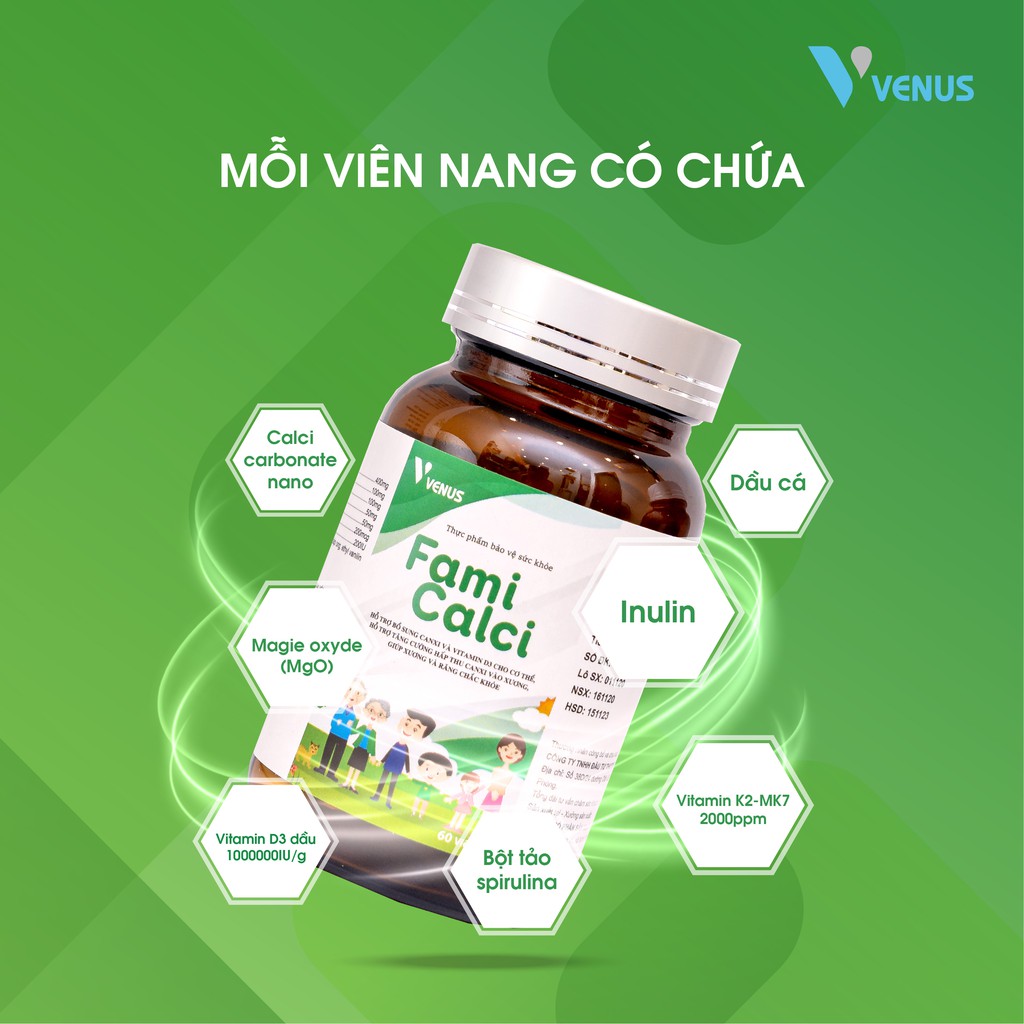 Bổ sung canxi, vitamin D3 Fami Calci - Hỗ trợ xương khớp, giảm loãng xương, còi xương, phát triển chiều cao ở trẻ em