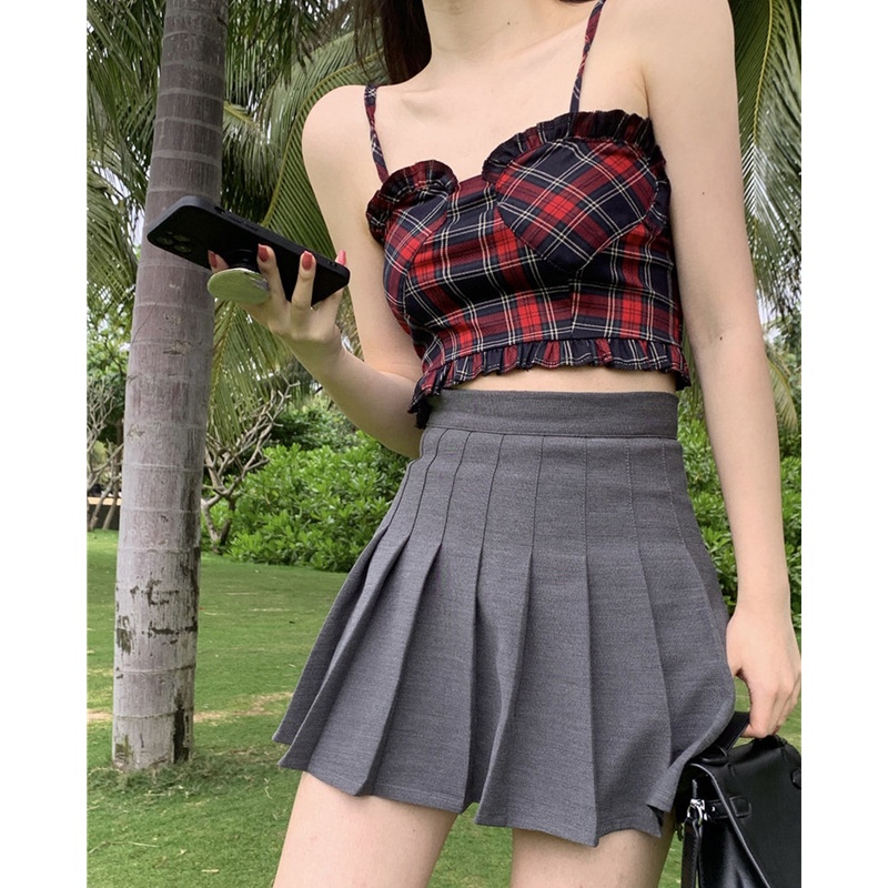 Áo Hai Dây Họa Tiết Sọc Caro Quyến Rũ Thời Trang Mùa Hè Cho Nữ