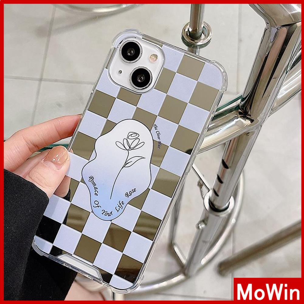 iPhone Case Luxury Acrylic Mirror Airbag Shockproof Protection Camera Checkerboard Check Rose Flower Compatible For iPhone 11 Pro Max 13 Pro Max 12 Pro Max 7Plus XS Max