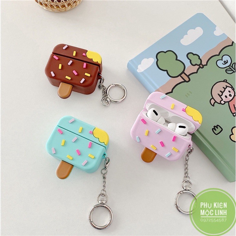 ☘️Tặng kèm dây đeo☘️Case Airpod 1 2 ...Vỏ bao bọc Kem que các màu đựng tai nghe không dây Ice Cream airpods silicon